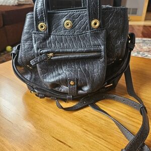 Small Black Leather Crossbody Handbag with Gold Hardware